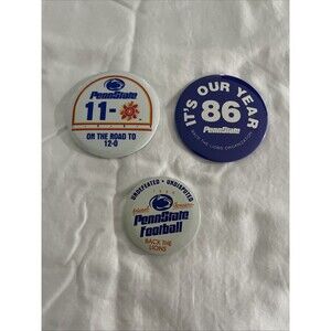 VTG 1986 Penn State Football 11-0 Undefeated National Champions 3 Button Pin Lot